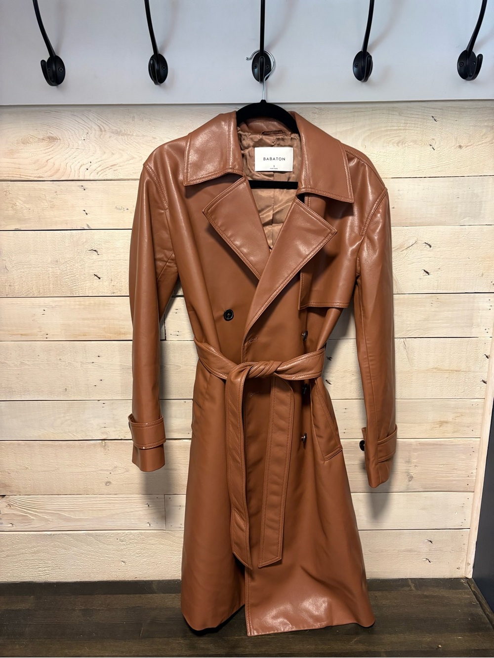 Babaton Faux Leather Trench Coat - Tan Cognac